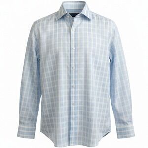 Report Collection Mens Large Blue White Plaid Long Sleeve Button Down Shirt